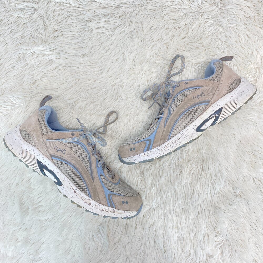 Ryka Sky Walk Trial Beige Blue Suede Training Running Sneakers Size 7